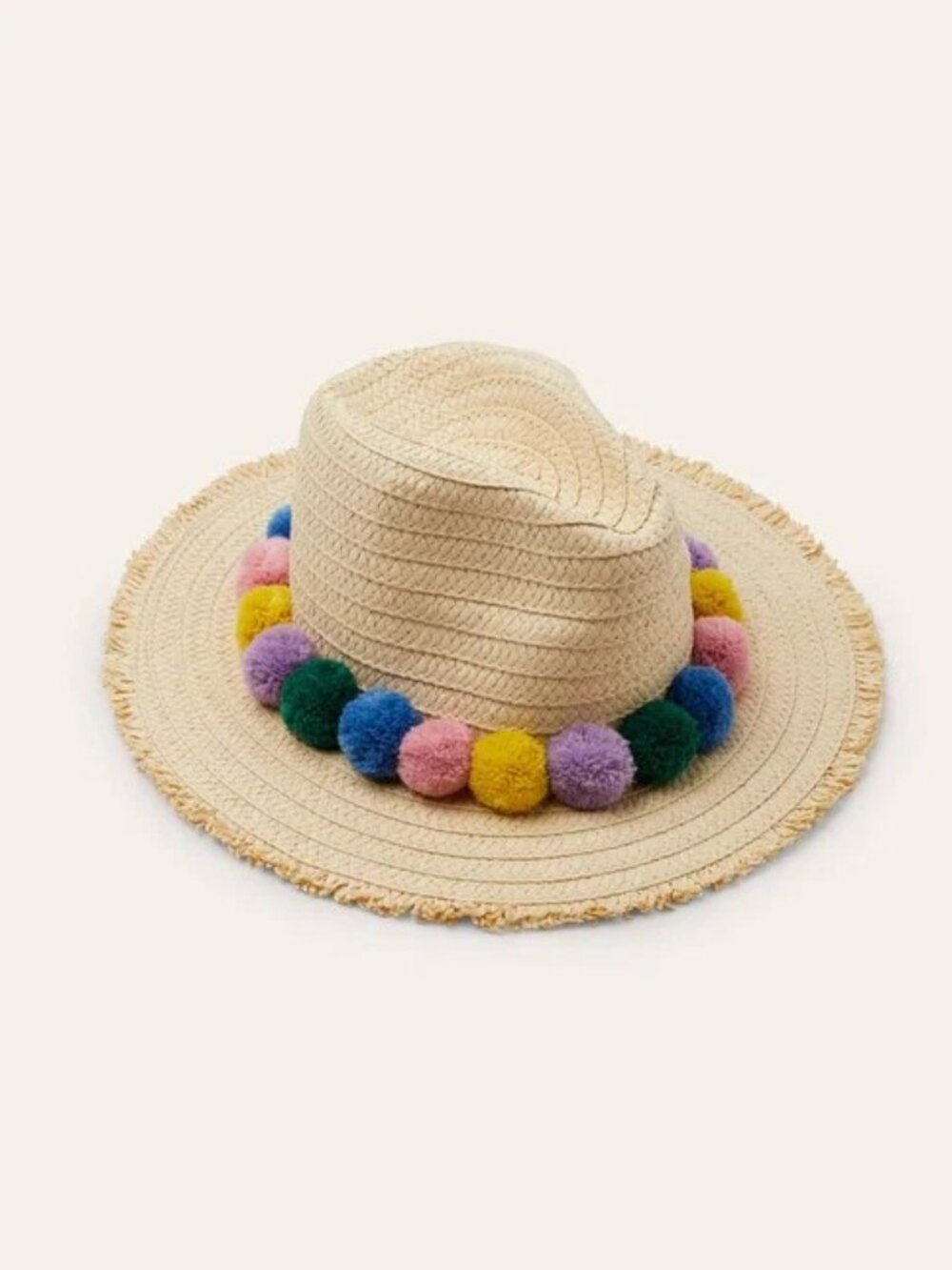 Boden  Straw Sun Hat with Multicolor Pom-Poms M-L